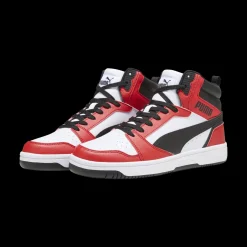 Sneakers alte bianche da uomo con dettagli rossi e neri Puma Rebound v6