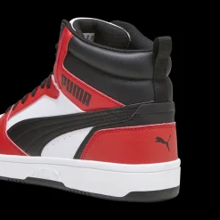 Sneakers alte bianche da uomo con dettagli rossi e neri Puma Rebound v6