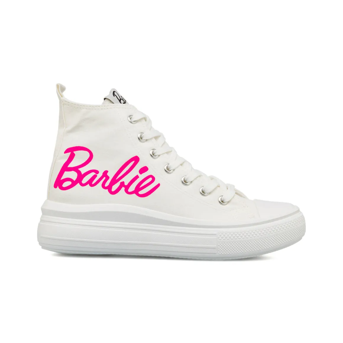 Sneakers alte bianche da Ragazza con suola Platform e logo rosa Barbie
