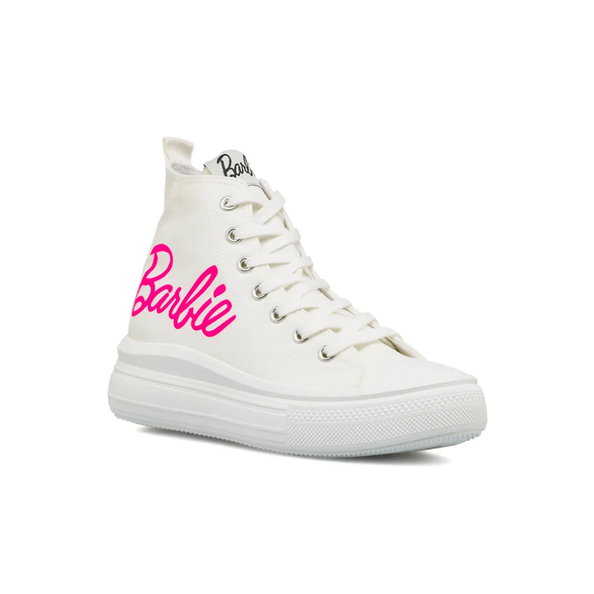 Sneakers alte bianche da Ragazza con suola Platform e logo rosa Barbie