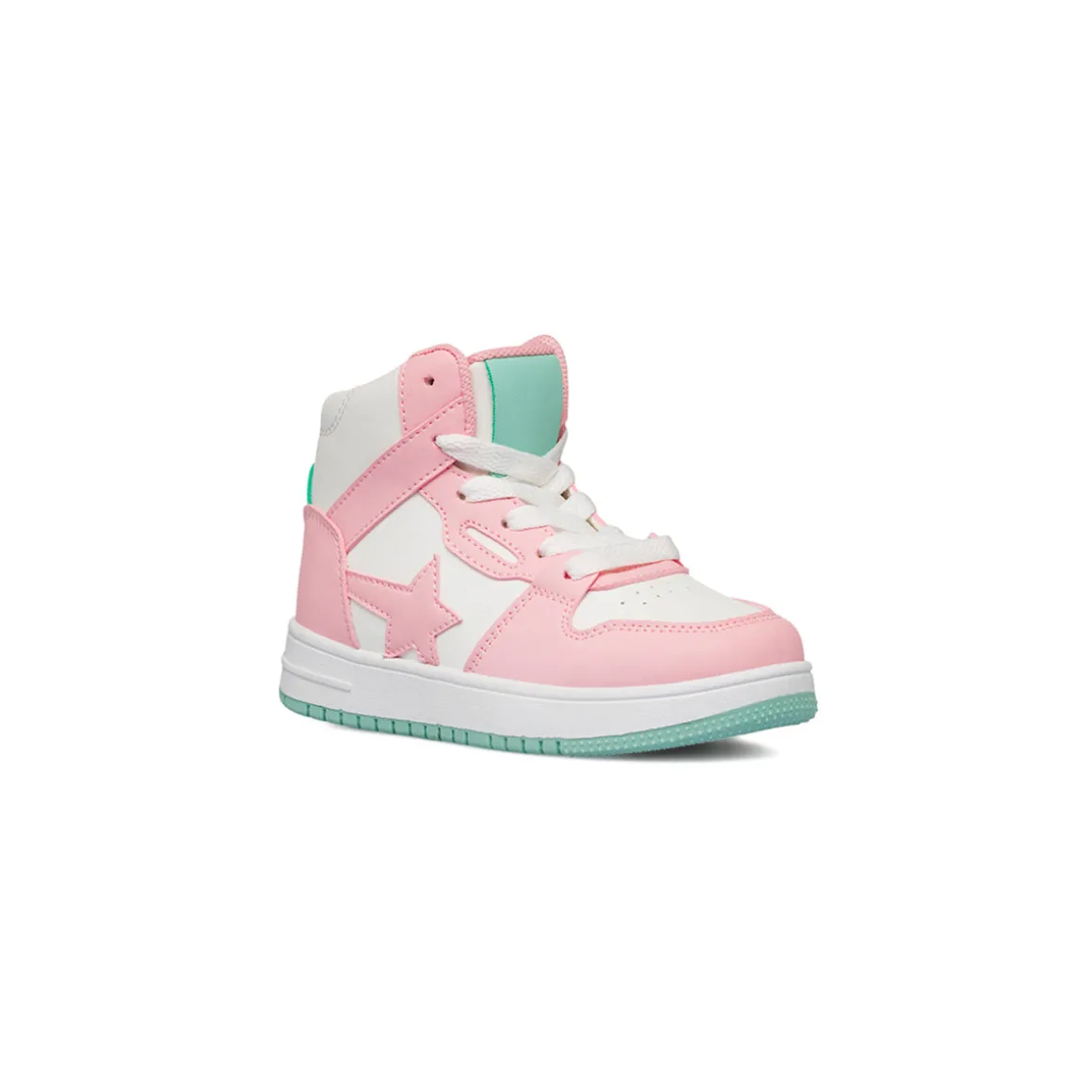 Sneakers alte bianche da bambina Le Scarpe di Alice con dettagli rosa e turchese
