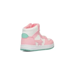 Sneakers alte bianche da bambina Le Scarpe di Alice con dettagli rosa e turchese