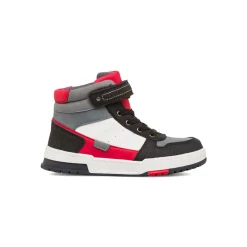 Sneakers alte bianche da ragazzo con dettagli grigio neri e rossi Birilli&Monelli
