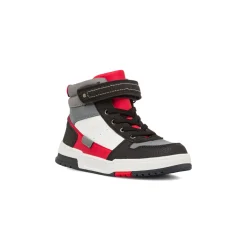 Sneakers alte bianche da ragazzo con dettagli grigio neri e rossi Birilli&Monelli