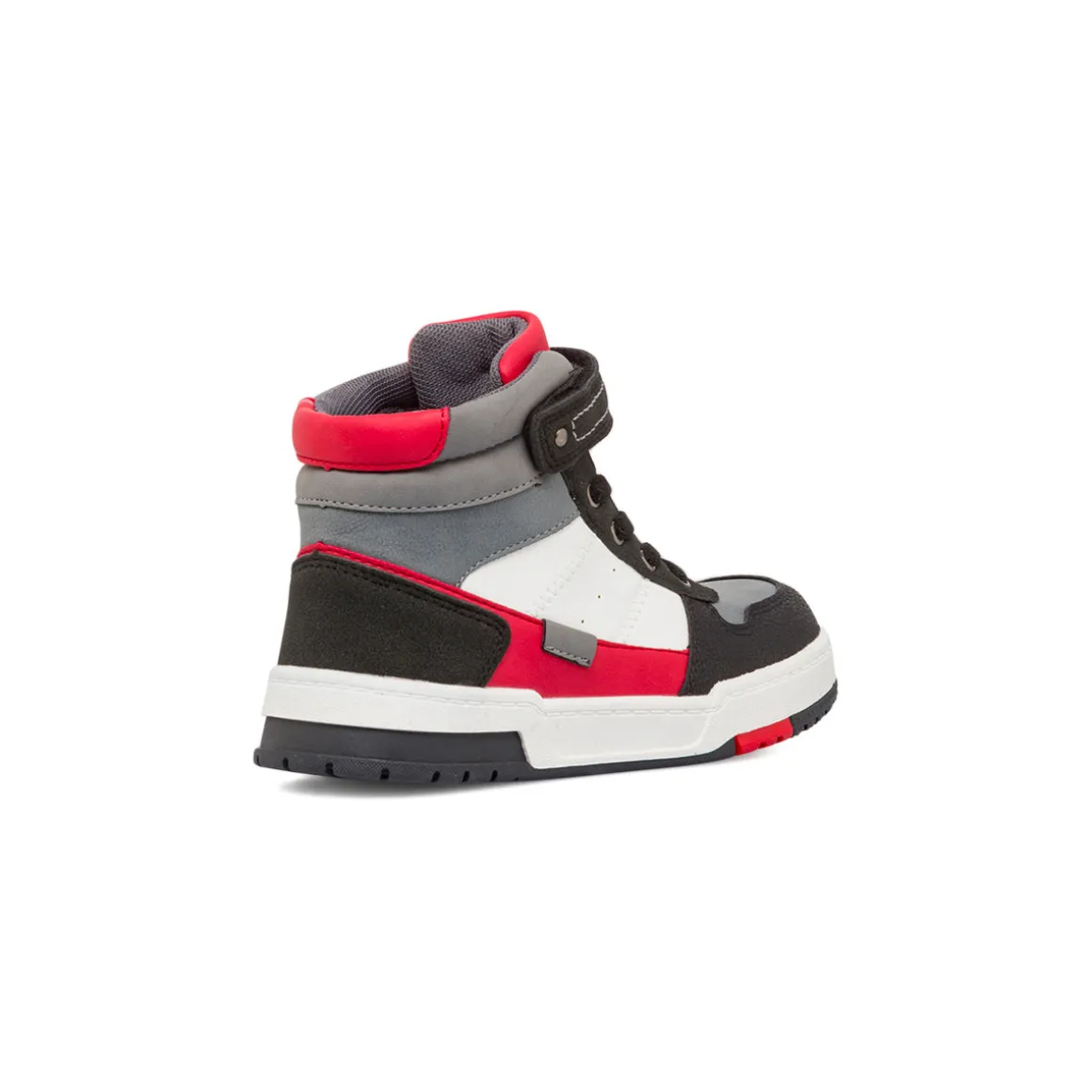 Sneakers alte bianche da ragazzo con dettagli grigio neri e rossi Birilli&Monelli