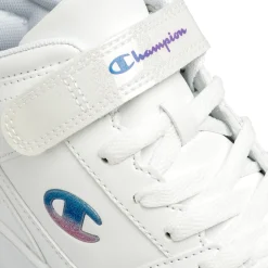 Sneakers alte bianche da bambina con logo laterale Champion Rebound Mid G Ps