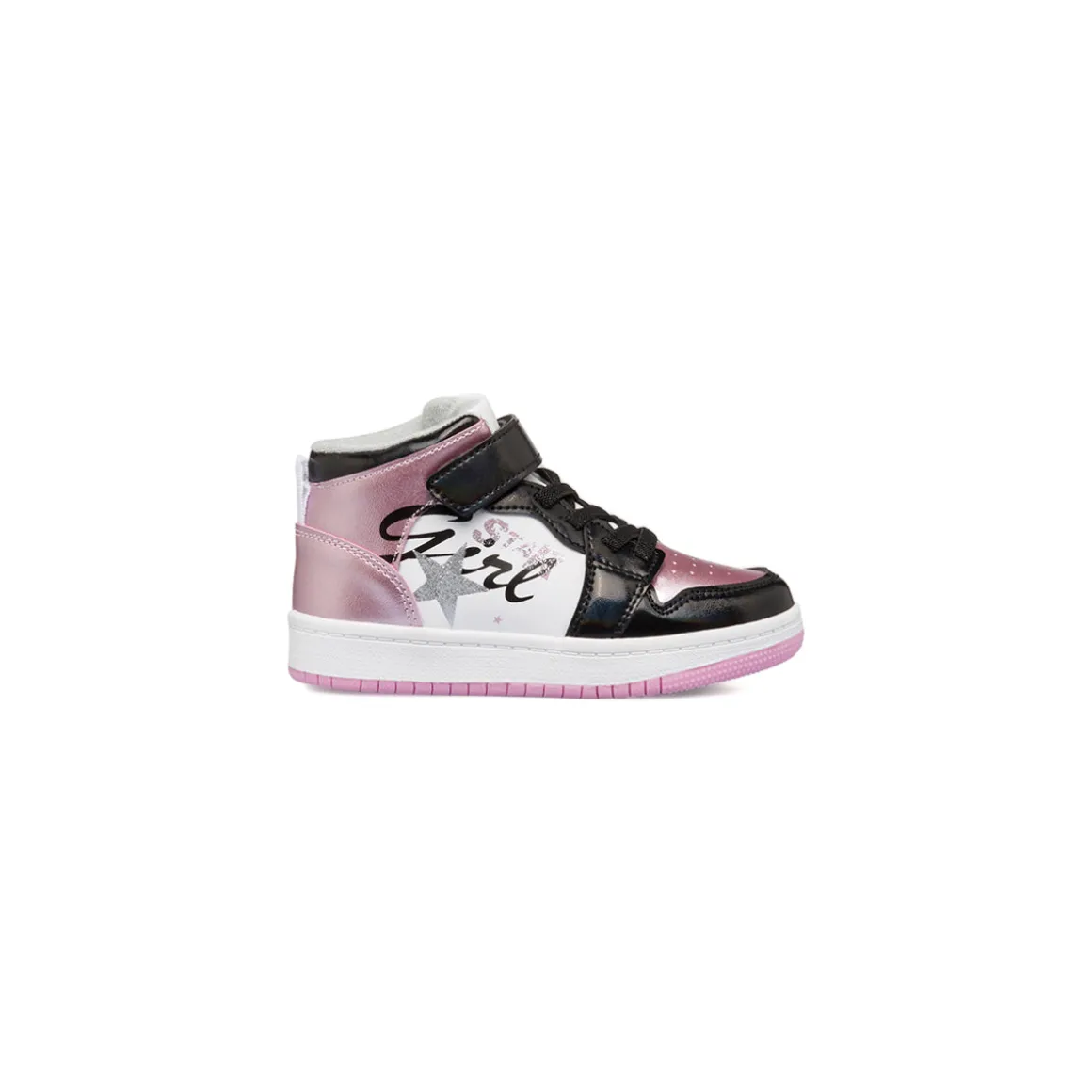 Sneakers alte bianche, nere e rosa effetto laminato da bambina Le scarpe di Alice