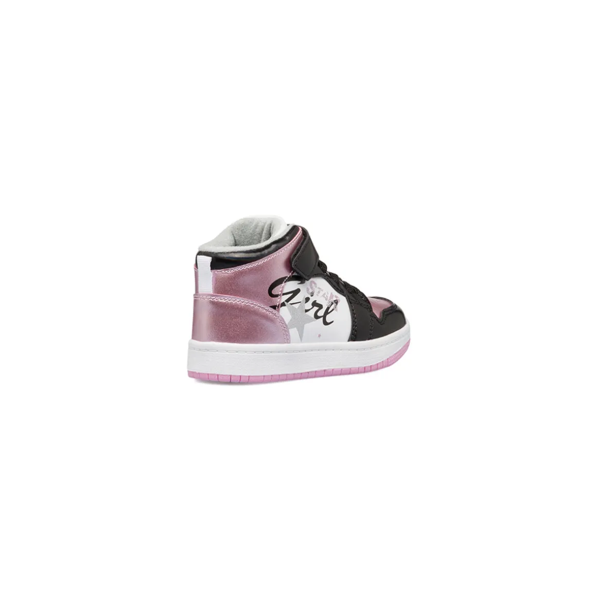 Sneakers alte bianche, nere e rosa effetto laminato da bambina Le scarpe di Alice