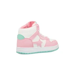 Sneakers alte bianco da ragazza Le Scarpe di Alice con dettagli rosa e turchese
