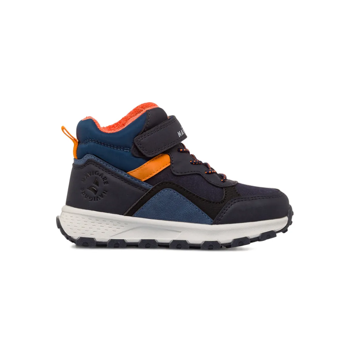 Sneakers alte blu da Bambino con strappo e inserti arancioni Navigare