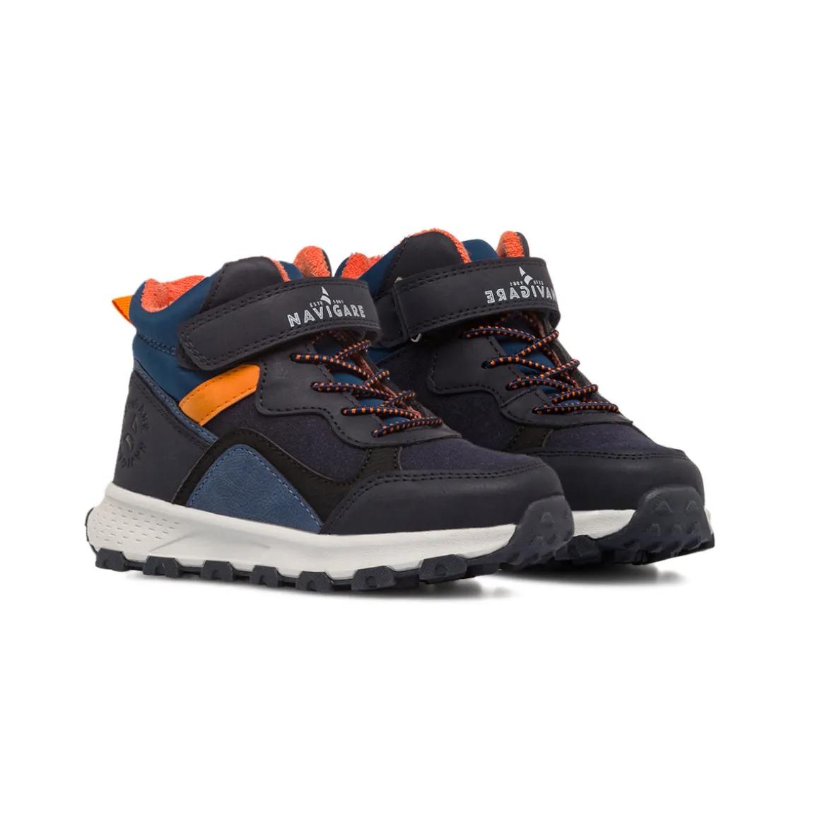 Sneakers alte blu da Bambino con strappo e inserti arancioni Navigare