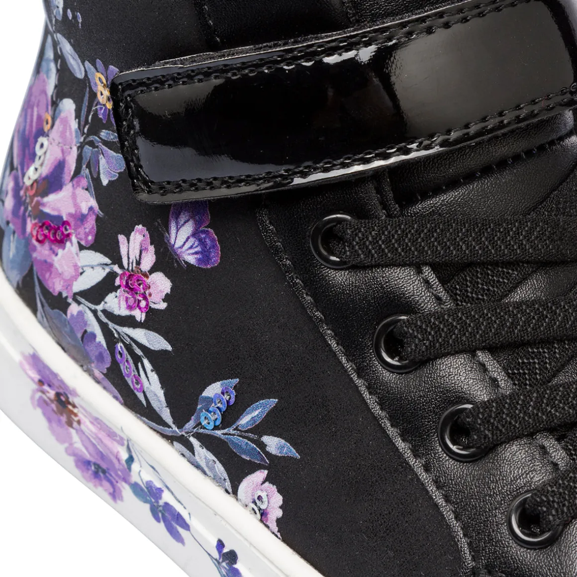 Sneakers alte da bambina nere con dettagli fiori Le Scarpe di Alice