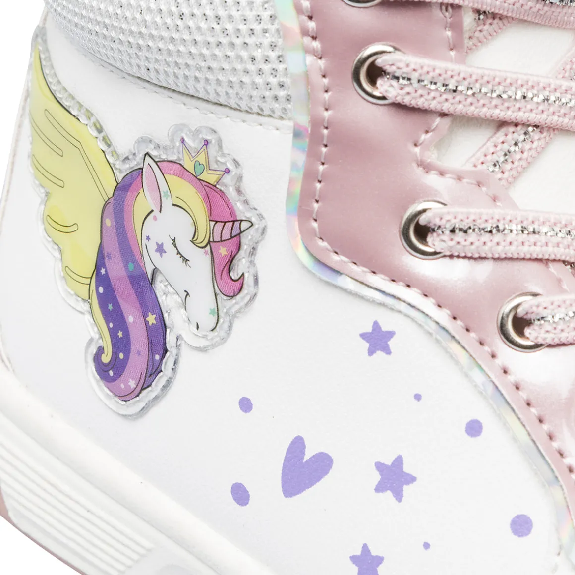 Sneakers alte da bambina bianche e rosa con dettagli unicorno Le Scarpe di Alice