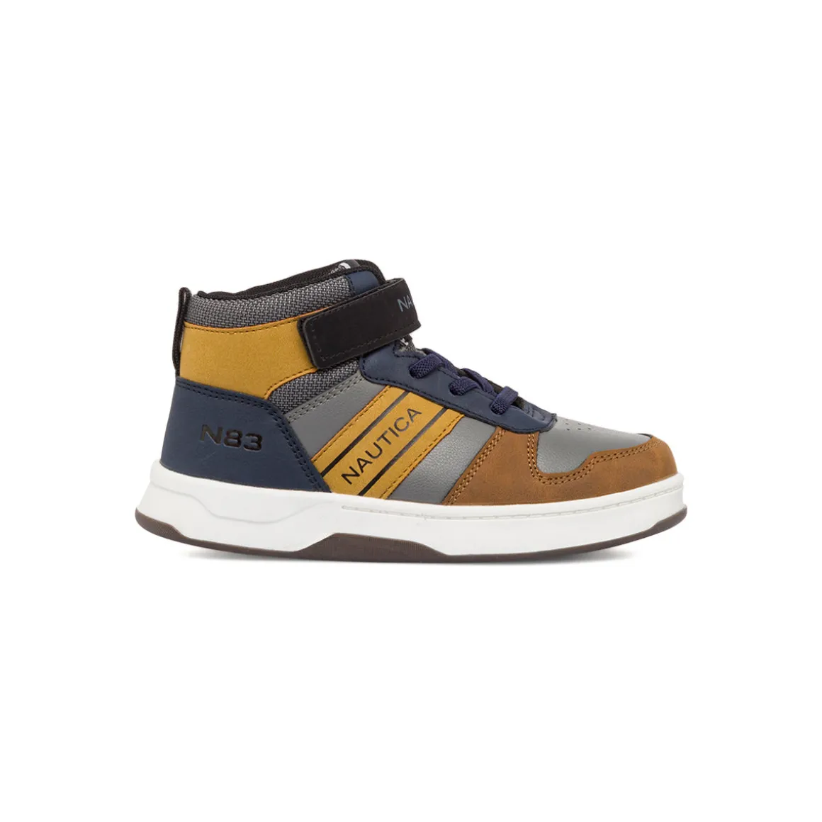 Sneakers alte da bambino grigie e blu navy con logo Nautica