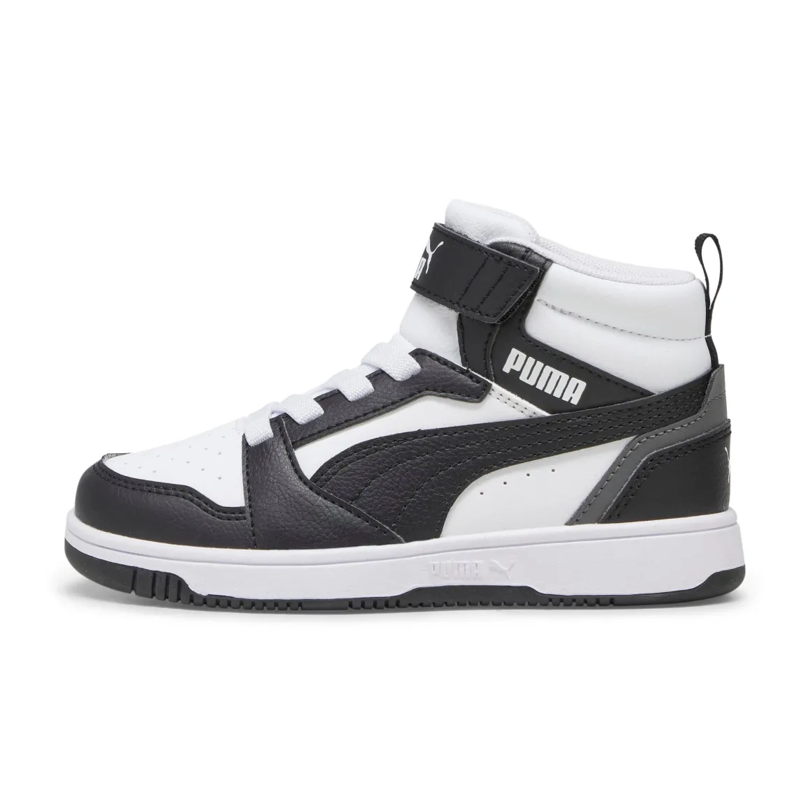 Sneakers alte da bambino bianche con dettagli neri e grigi Puma Rebound V6