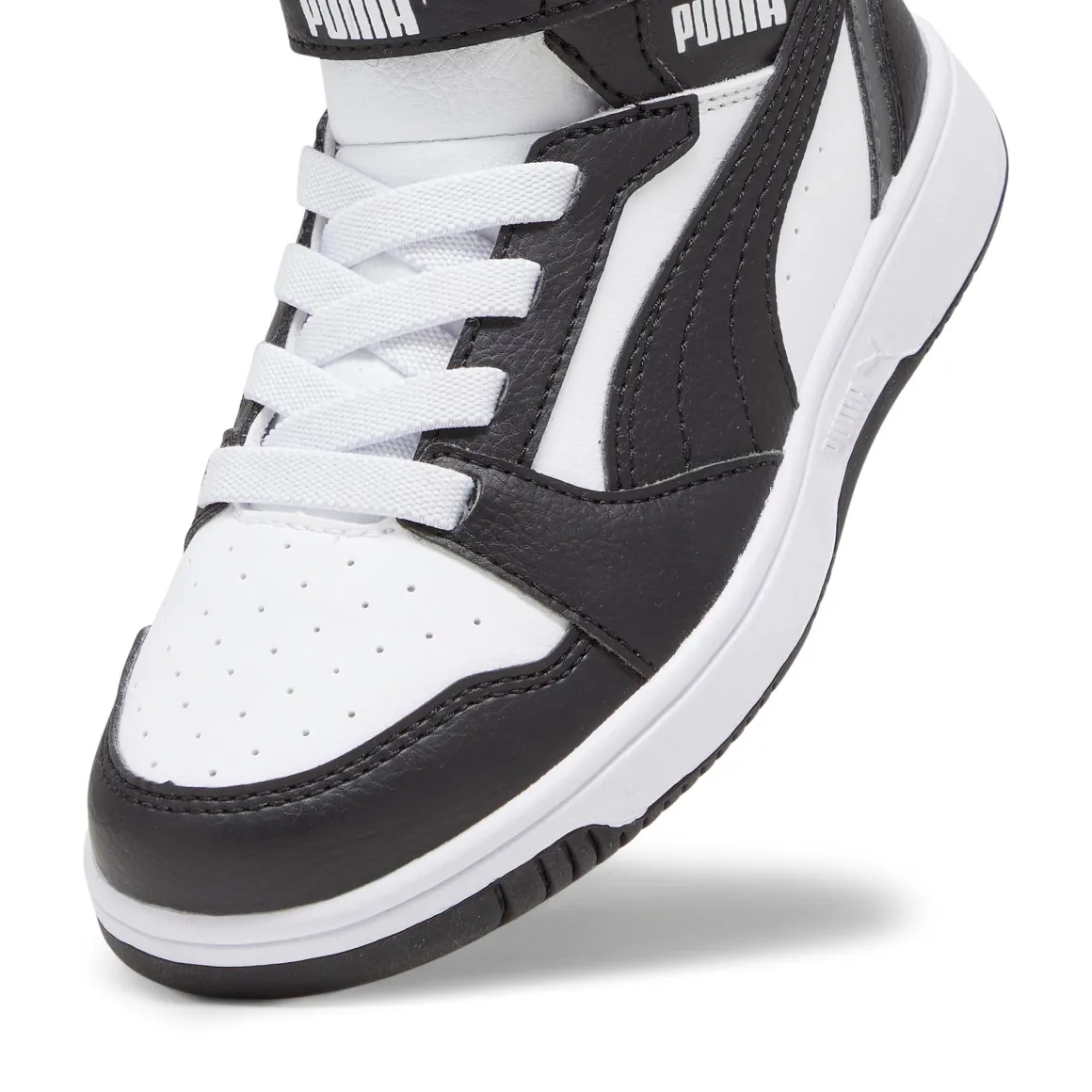 Sneakers alte da bambino bianche con dettagli neri e grigi Puma Rebound V6