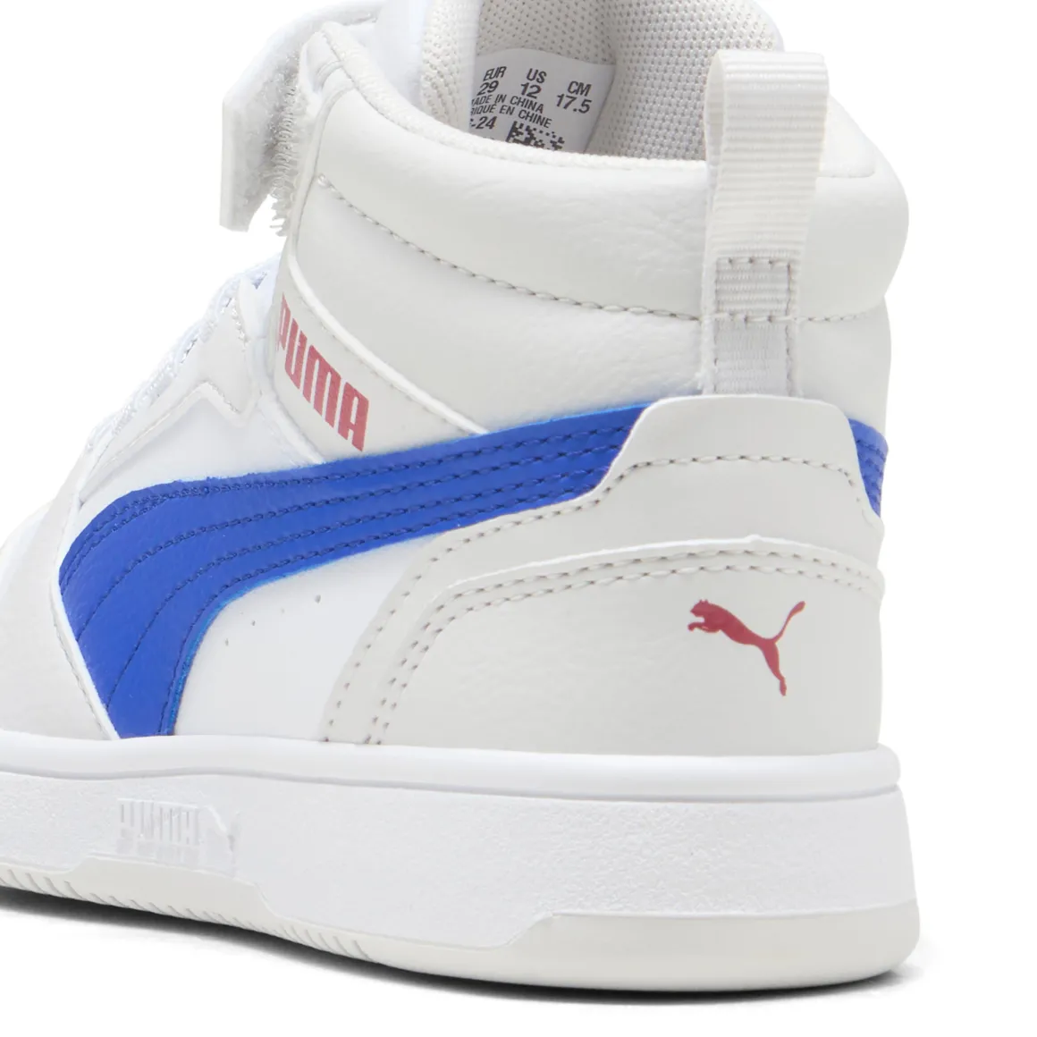 Sneakers alte da bambino bianche con dettaglio blu e con logo Puma Rebound V6 Mid