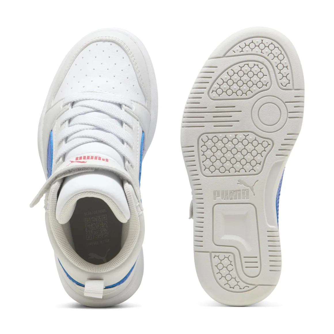 Sneakers alte da bambino bianche con dettaglio blu e con logo Puma Rebound V6 Mid