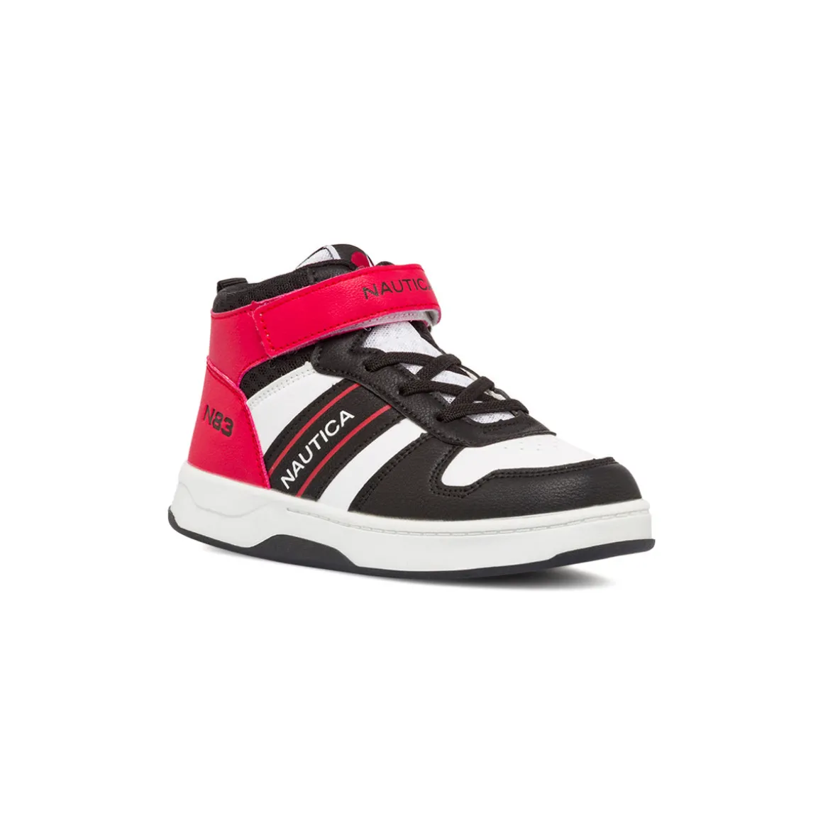 Sneakers alte da bambino bianche con dettagli rossi e neri con logo Nautica