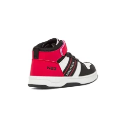 Sneakers alte da bambino bianche con dettagli rossi e neri con logo Nautica