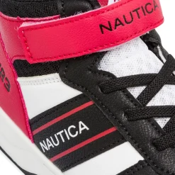 Sneakers alte da bambino bianche con dettagli rossi e neri con logo Nautica