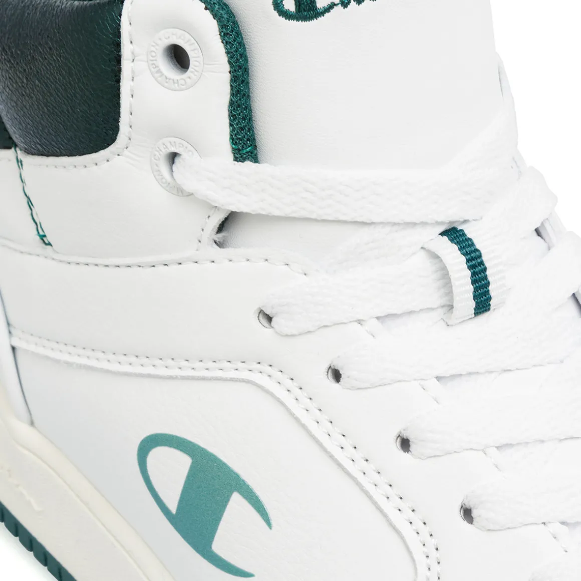 Sneakers alte da donna bianche con dettagli verde metallizzato Champion Mid Foil
