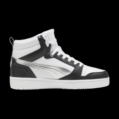Sneakers alte da donna bianche e nere con dettaglio argento e logo Puma Rebound V6 Metallic Dream
