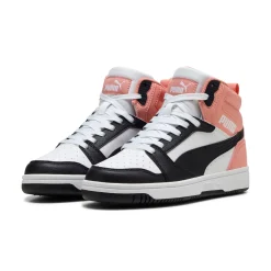 Sneakers alte da ragazza bianche con inserti neri e rosa Puma Rebound V6 Mid