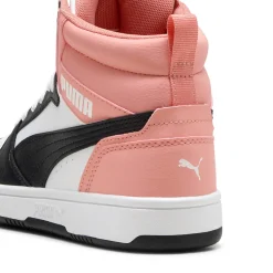 Sneakers alte da ragazza bianche con inserti neri e rosa Puma Rebound V6 Mid