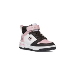 Sneakers alte da ragazza bianche e rosa con dettagli neri Swish Jeans