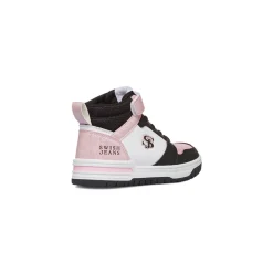 Sneakers alte da ragazza bianche e rosa con dettagli neri Swish Jeans