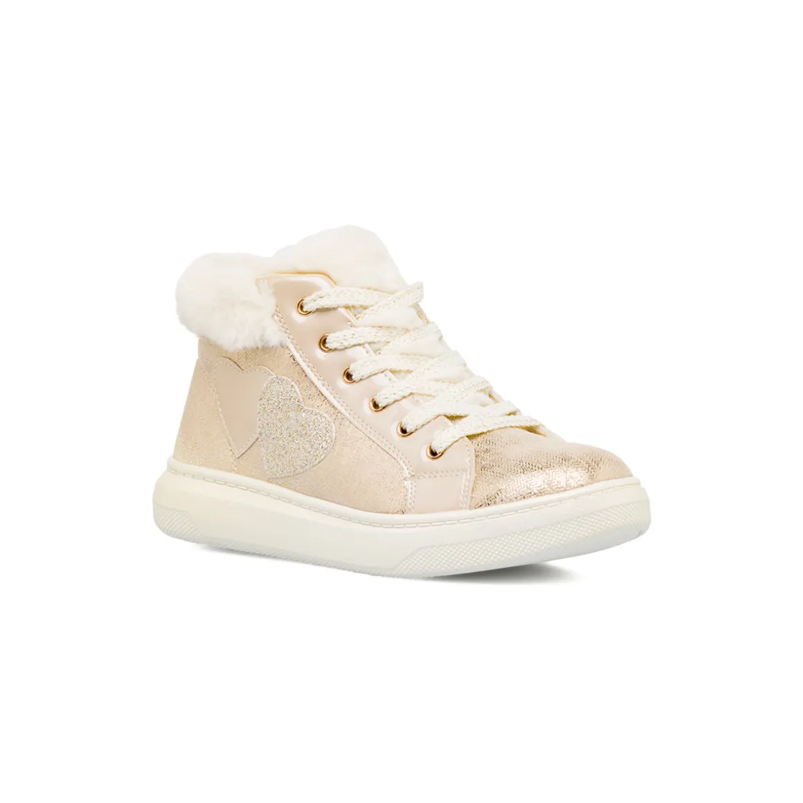 Sneakers alte da ragazza oro con dettagli finta pelliccia e glitter Le scarpe di Alice
