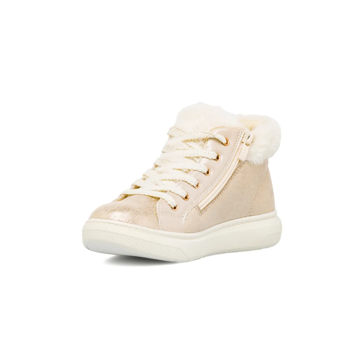 Sneakers alte da ragazza oro con dettagli finta pelliccia e glitter Le scarpe di Alice