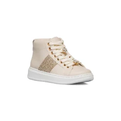 Sneakers alte da ragazza beige con dettagli glitter e fiori in metallo Dieci Baci