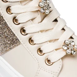 Sneakers alte da ragazza beige con dettagli glitter e fiori in metallo Dieci Baci