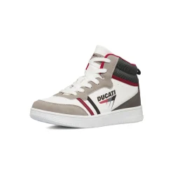 Sneakers alte da ragazzo bianche e beige con logo Ducati