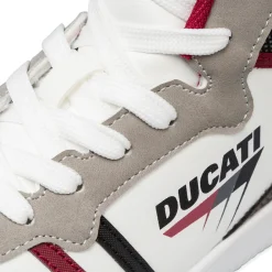 Sneakers alte da ragazzo bianche e beige con logo Ducati