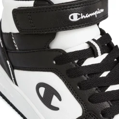 Sneakers alte da ragazzo bianche e nere con logo Champion Rebound 2.0 Mid