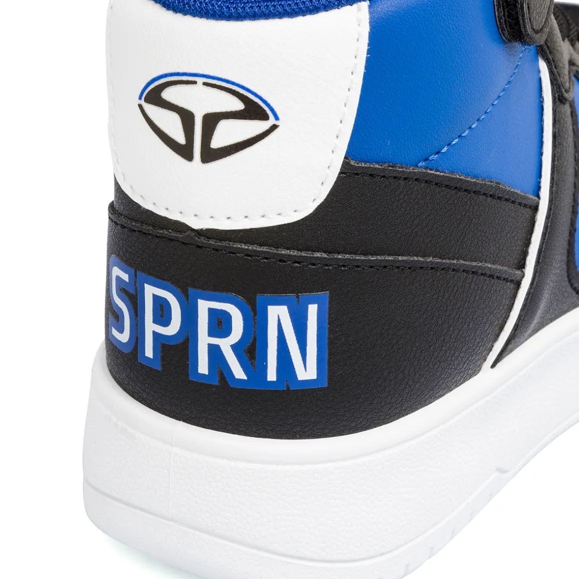 Sneakers alte da ragazzo bianche con dettagli neri e blu con logo Soprani Sport
