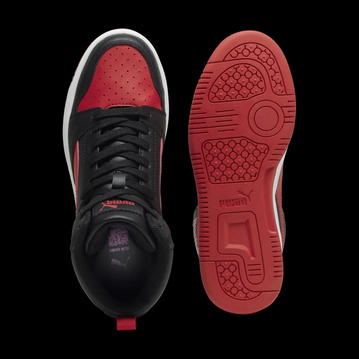 Sneakers alte da ragazzo nere con dettagli rossi Puma Rebound V6