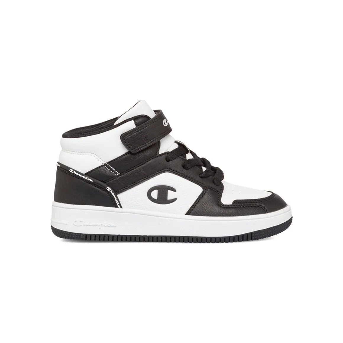 Sneakers alte da ragazzo bianche e nere con logo Champion Rebound 2.0 Mid