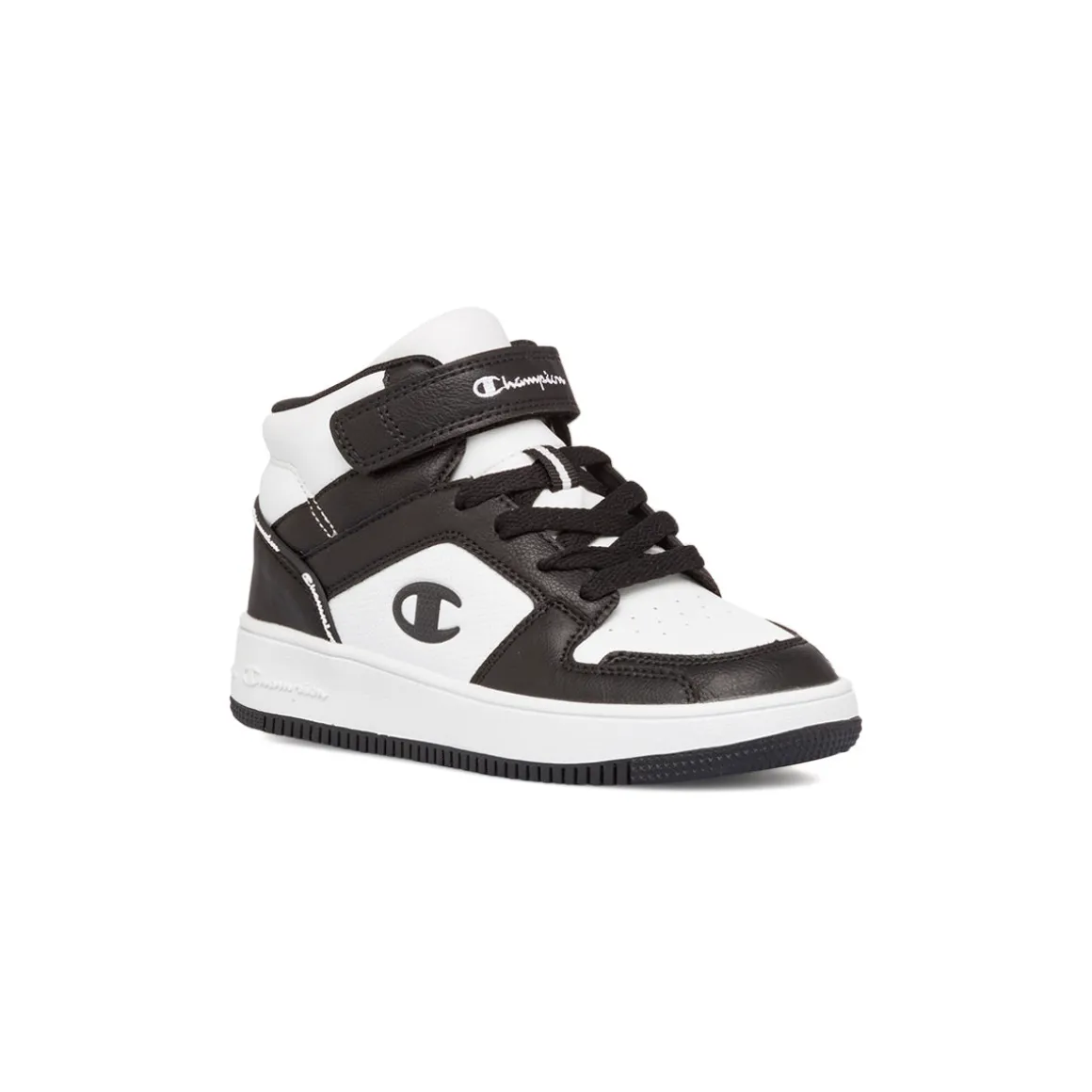 Sneakers alte da ragazzo bianche e nere con logo Champion Rebound 2.0 Mid