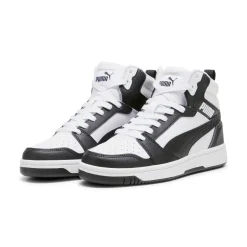 Sneakers alte da ragazzo bianche con dettagli neri e grigi Puma Rebound V6