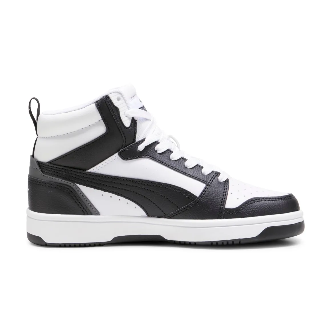 Sneakers alte da ragazzo bianche con dettagli neri e grigi Puma Rebound V6