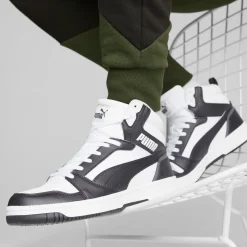 Sneakers alte da uomo bianche e nere con dettagli grigi Puma Rebound V6