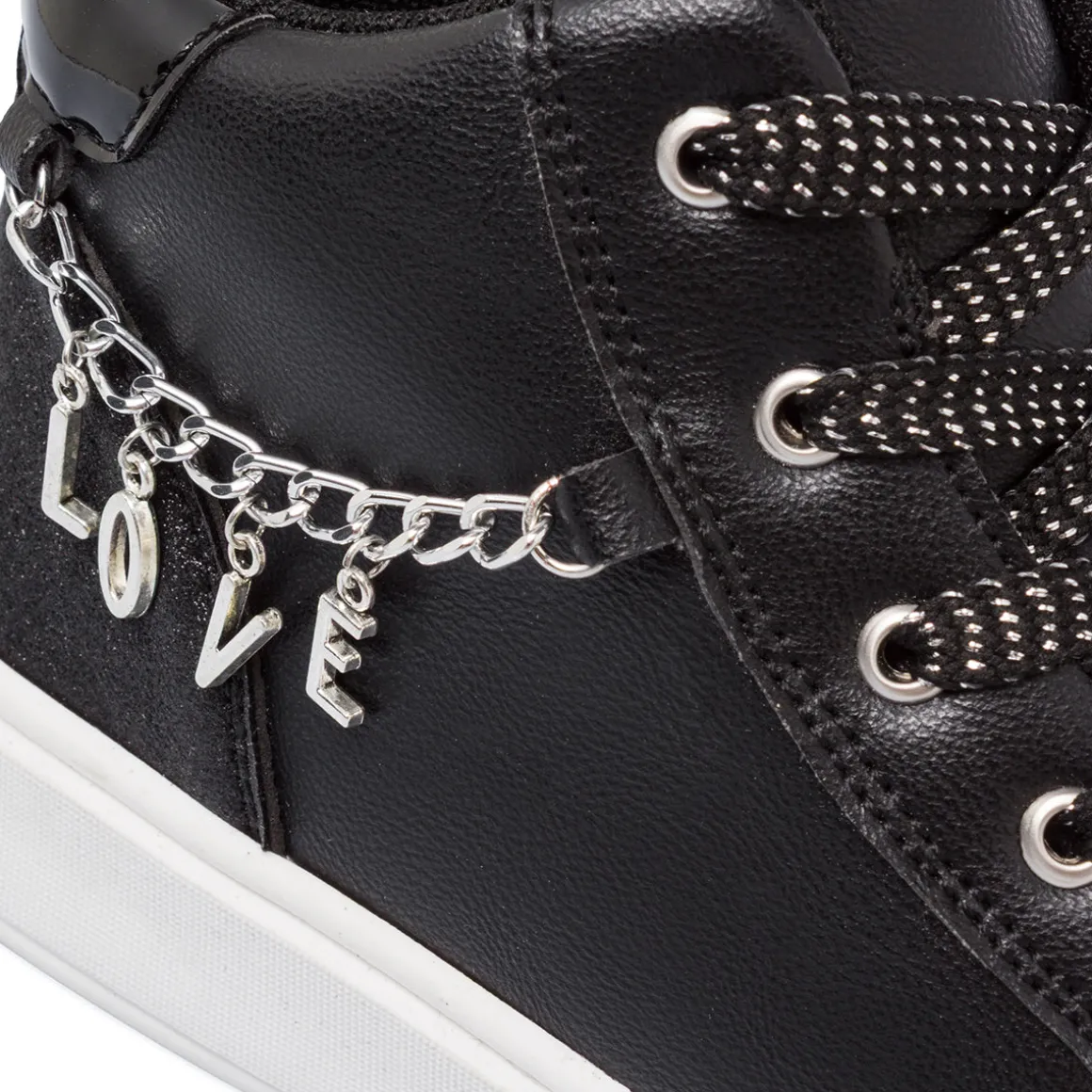 Sneakers alte nere da Bambina con catena LOVE Dieci Baci