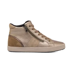 Sneakers alte traspiranti da donna taupe effetto metallizato in pelle Geox