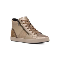 Sneakers alte traspiranti da donna taupe effetto metallizato in pelle Geox