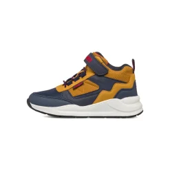 Sneakers bambino blu con dettagli ocra e logo Ducati