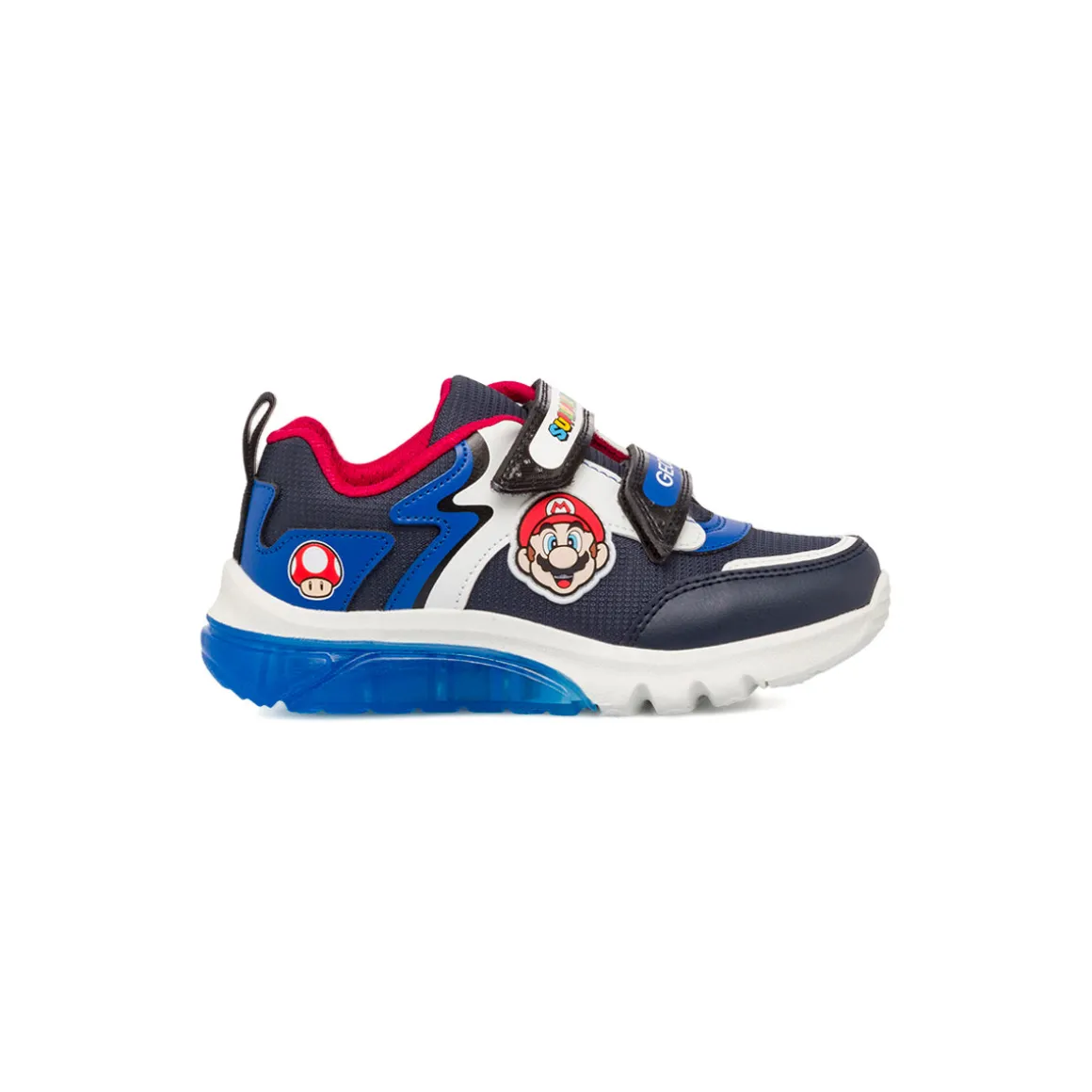 Sneakers bambino blu e nere con luci e logo Super Mario Geox